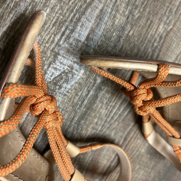 SCHUTZ 8.5 (Anthropologie) EUC GUC Orange utility rope Tan Block Heel Sandals - Picture 11 of 15